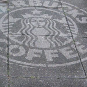 starbucks sign pressure washed onto floor